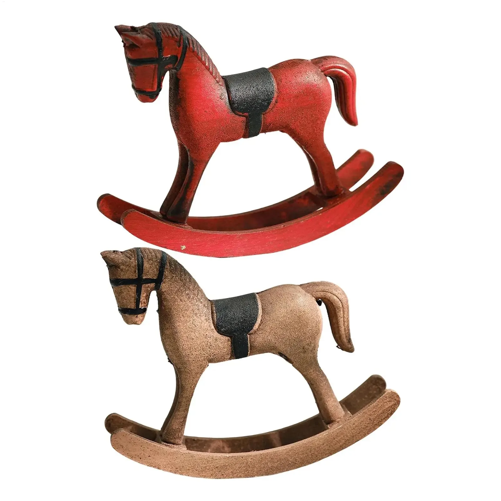Retro Wooden Rocking Horse Desk Decor Figures Handmade Balance Art Adornment Nordi c Rocking Horse Decor Ornament For Kids Gifts