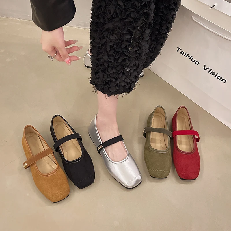 Scarpe da donna retrò calzature da donna ballerine autunno punta quadrata abito morbido ballerine nuovo autunno Mary Janes scarpe donna 2024 Autu