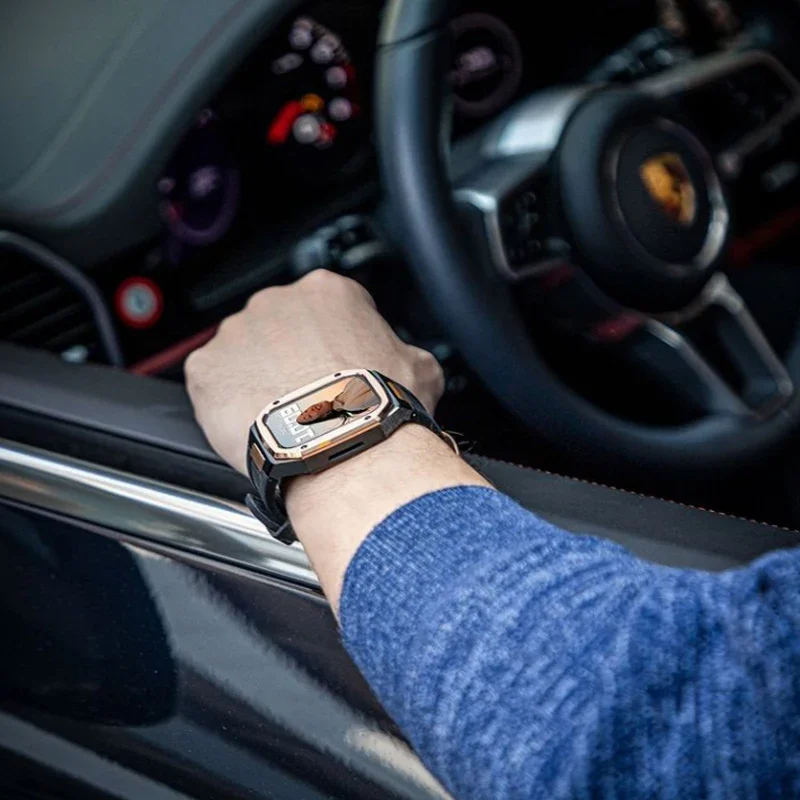 For Apple Watch Series 7/8/9 Stainless Steel Case  Business 40 41mm 44mm 45mm  Modification kit For Iwatch S9 Metal Steel Strap