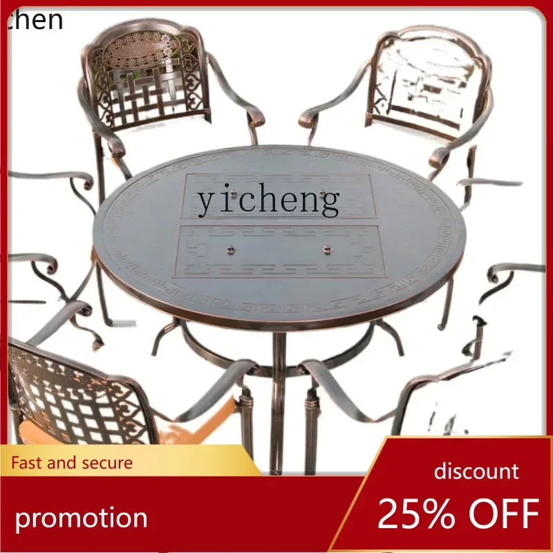 ZMLoutdoor table and chair courtyard outdoor leisure electric carbon dual-purpose barbecue grill combination cast aluminum