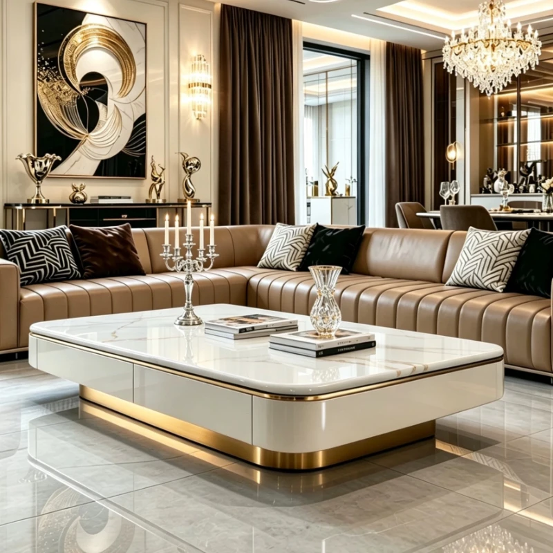 Storage Living Room Coffee Tables Gold Beige Designer White Coffee Tables Nordic Narrow Low Mesa De Centro Sala Furniture Home