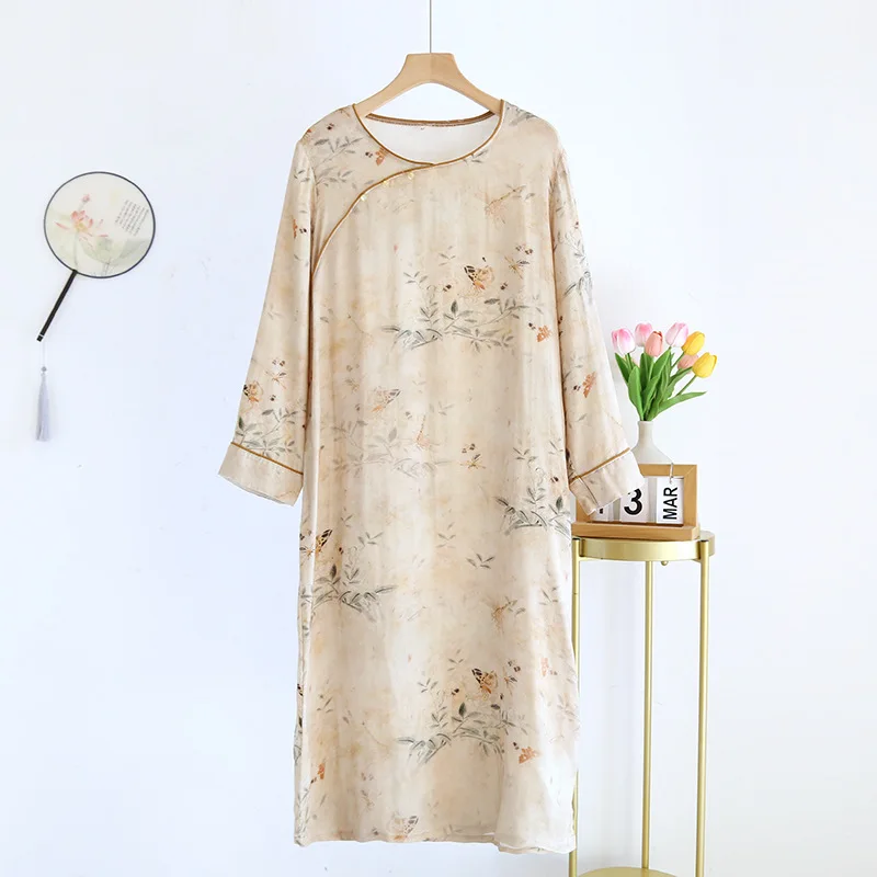 New Chinese Style Ancient Style Sleeping Dress For Women Spring Summer Thin Chinese Style Hanfu Long Loose Fitting Home Dress