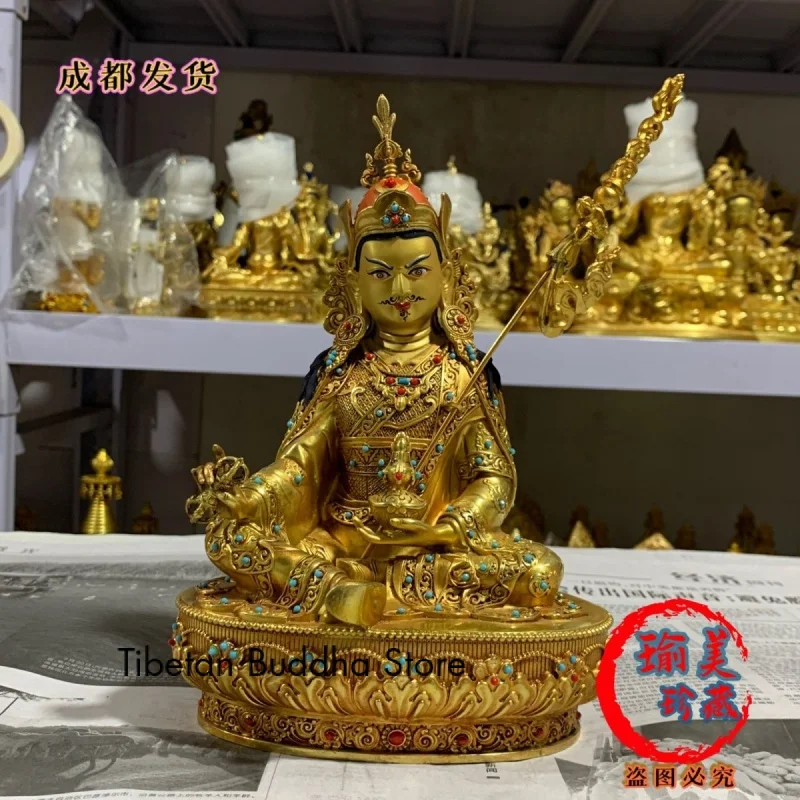 7-Inch Padmasambhava Copper Gilt Buddha Statue Inlaid with Gem Seiko Buddha Utensils Buddha Height 22cm Boutique Buddha