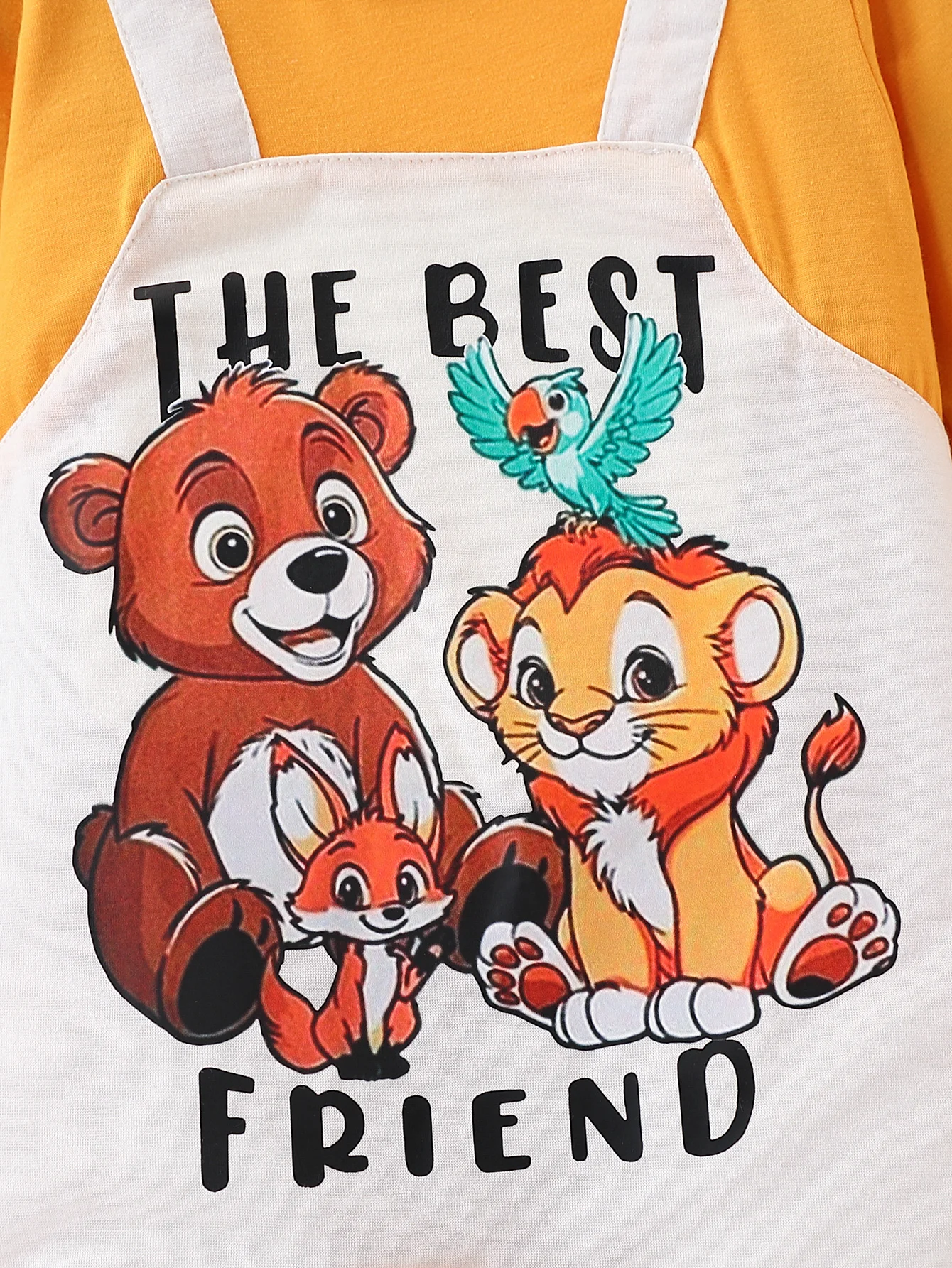 Baby-Jungen-Herbst-Langarm-Body, 1-teilig, Cartoon-Tier-Print, zweifarbiges Design mit geteilten Trägern, Rundhalsausschnitt – Detail 4
