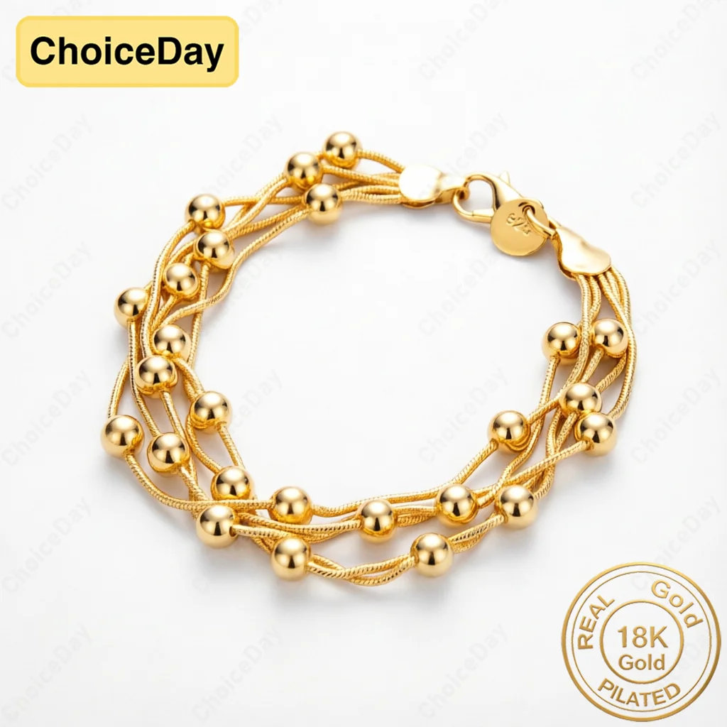 18K Gold Plated Delicate Multi-Layer Beaded Bracelet for Women - Fashion Gift Jewelry Wedding Party Accessories