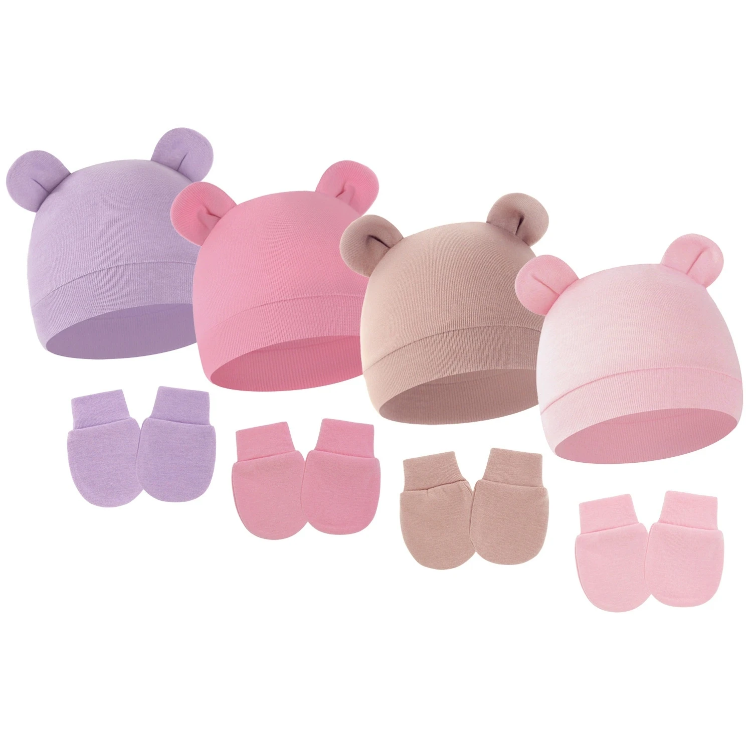 

Комплект из 4 шапок для новорожденных от 0 до 6 месяцев и набор противозахватных перчаток, милый однотонный маленький медвежонок, повязка на голову для новорожденных, Новое поступление, детская шапочка