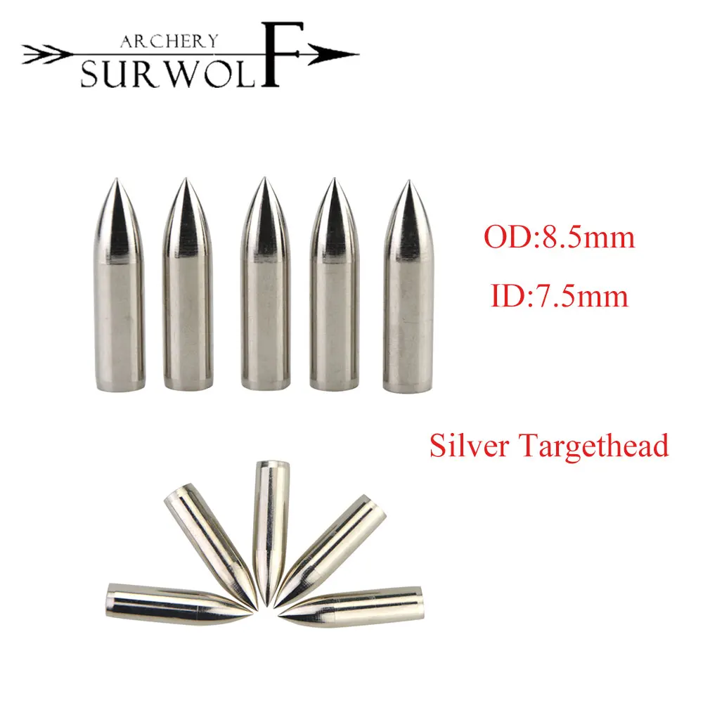 

12/24pcs OD8.5mm ID7.5mm Silver Archery Targethead Stainless Steel Arrowhead 84Grain Arrow Tip Hunting Shooting Arrow Accessory