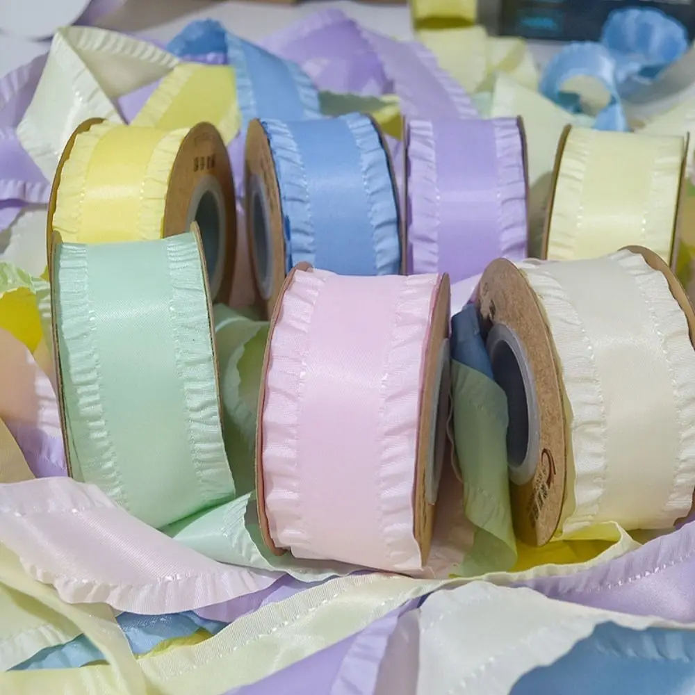 5yards 2.3cm Width Ruffles Edge Satin Ribbon Polyester Handmade Falbala Webbing Skirt Edge Woven Band