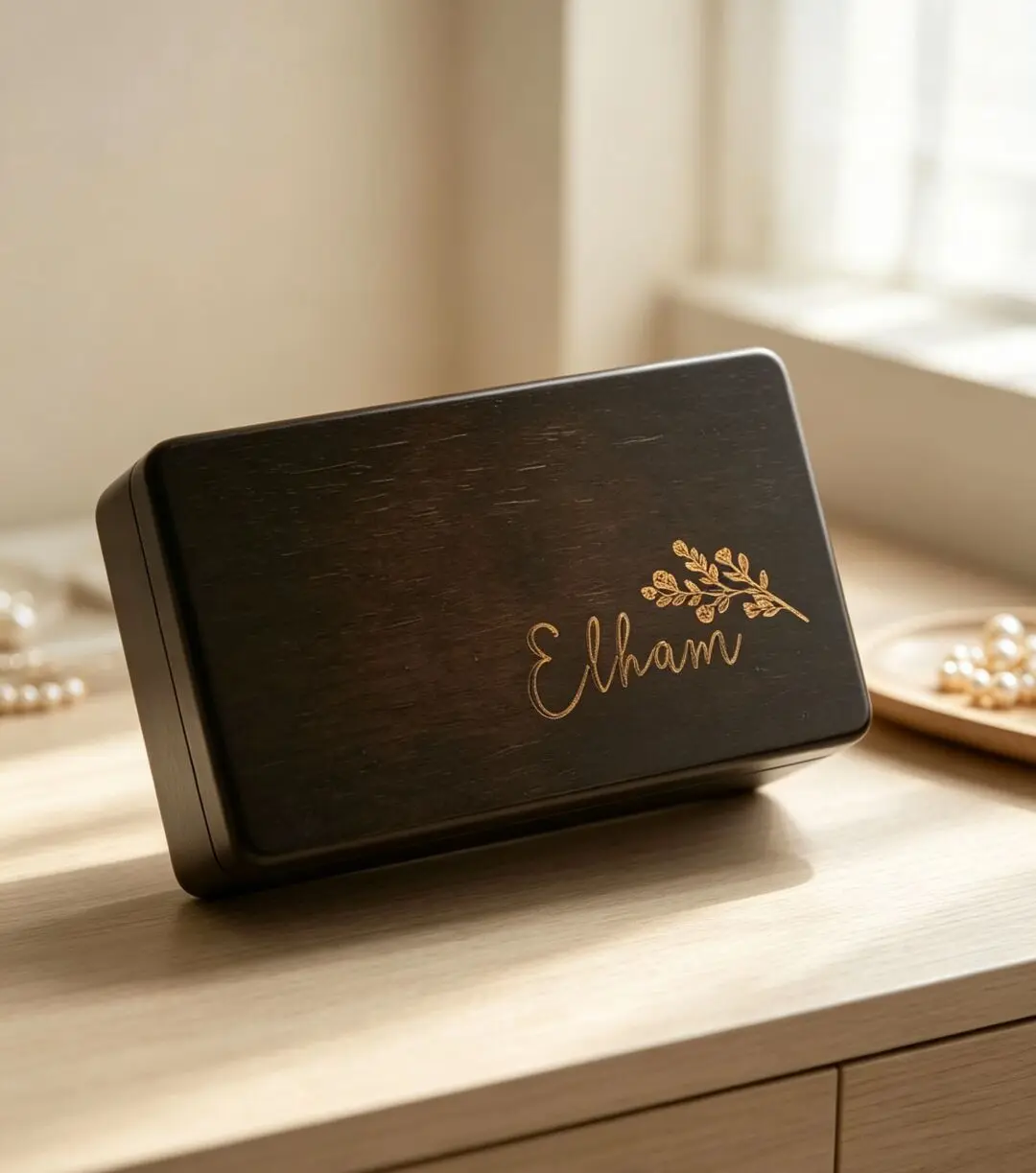 Custom Wooden Jewelry Box, Personalized Portable Travel Jewellery Organizer with Velvet Lining, Necklace Hooks & Ring Slots,
