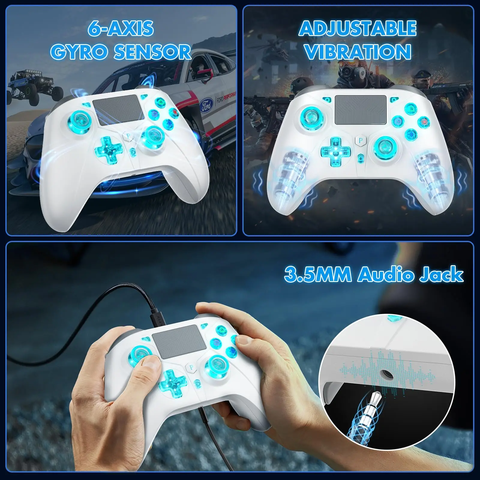 Controlador inalámbrico para PlayStation5/PS5/PS4/PC/iOS/Switch, Joystick de juego giroscopio de 6 ejes, vibración Dual, Turbo, mando de Control remoto