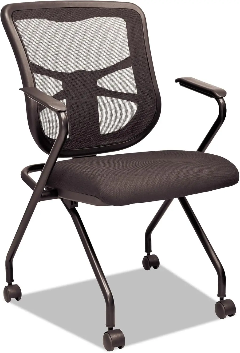 Aleel4914 Elusion Nesting Mesh Chair With Padded Arms - Black (2/Carton)