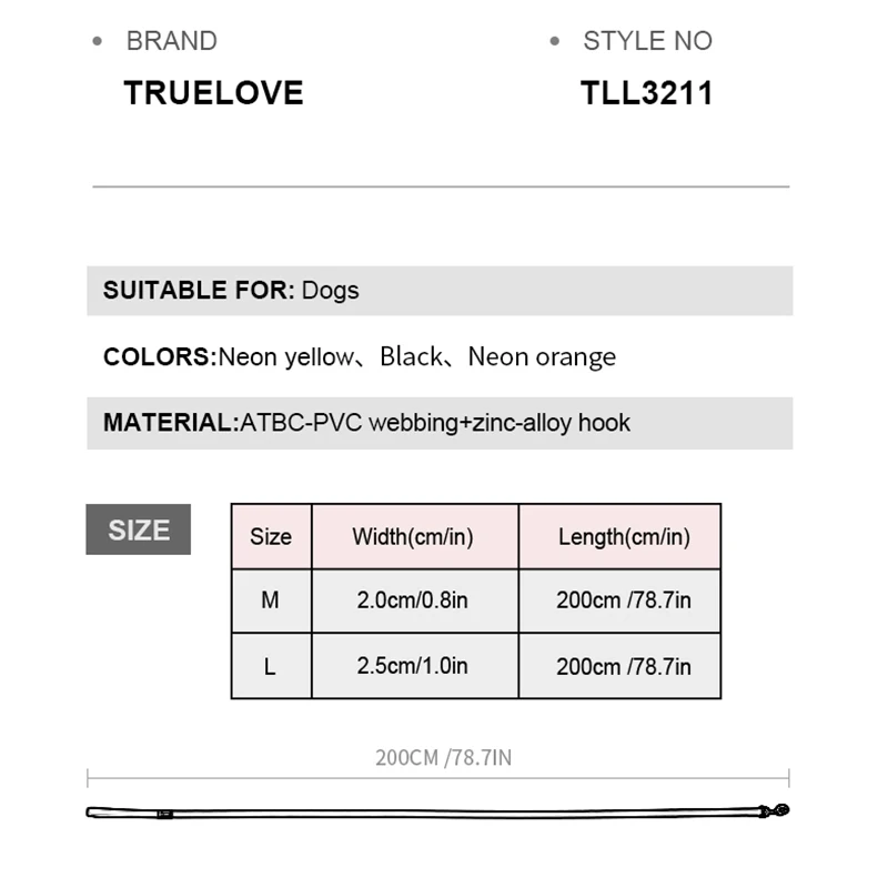 Truelove 반려동물 가죽 끈, 방수, 냄새 방지, 쉬운 그립, 내구성 경량, 프리미엄 코팅, ATBC-PVC 개 리드, 빠른 걸쇠 TLL3211