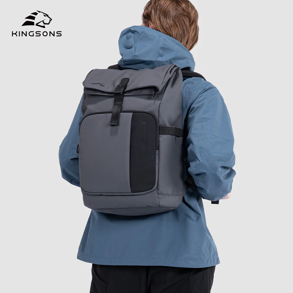 Kingsons 2025 New Waterproof Backpack For Men 15/ 15.6 inch Laptop Concise Design Business Commuting For Short Trip Black Gray