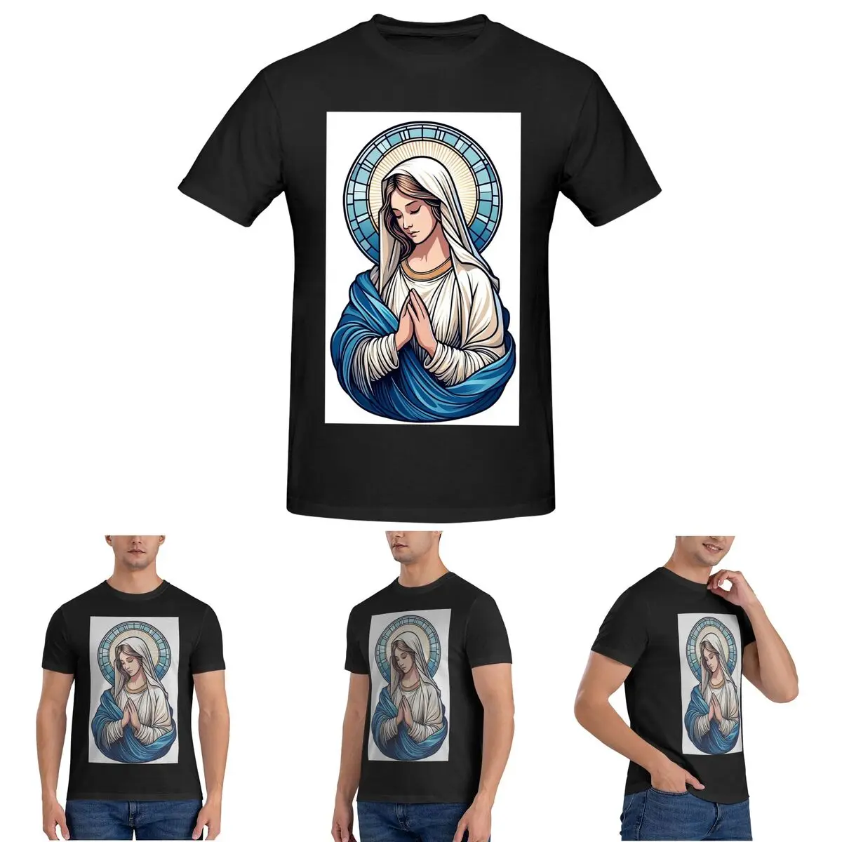 

Католическая футболка Девы Марии Pray For Us для мужчин, хлопковые футболки большого размера, мужские летние топы с короткими рукавами и круглым вырезом