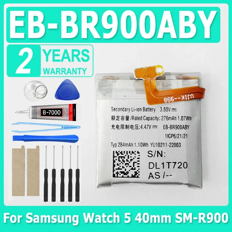 

New Battery EB-BR900ABY 276mAh Replacement Battery For Samsung Watch 5 40mm SM-R900 Smart Watch Batteries + Free Tools