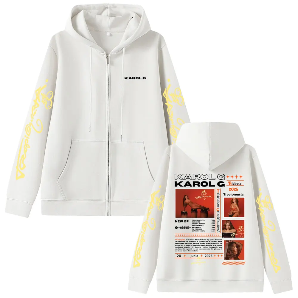 Karol G Tropicoqueta Album 2025 Zipper Hoodie Men Women Hip Hop Fashion Pop Music Zip Up Jacket Male Oversized Zip Up Sweatshirt