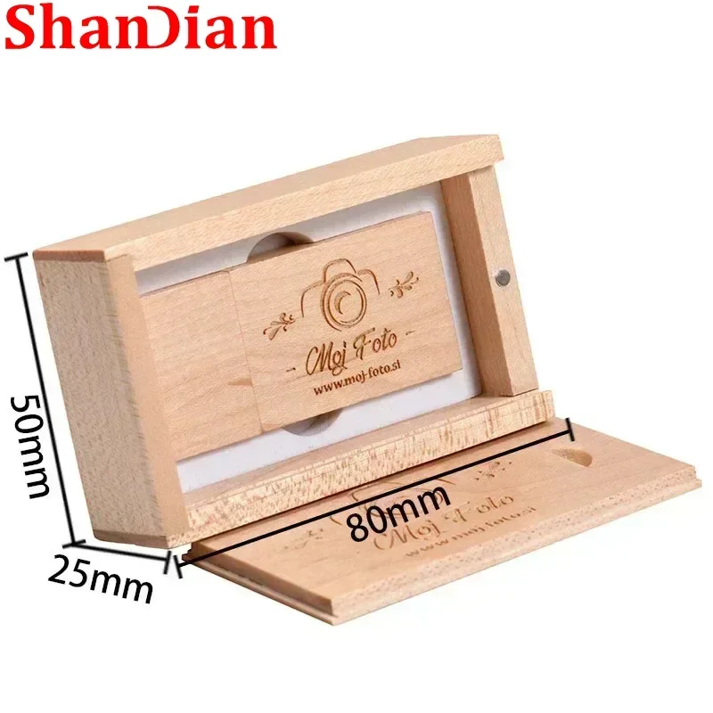 30pcs/lot Flash Drive Usb 2.0 Wooden + Box Pen Drive 4GB 8GB 16GB 32GB 64GB U Disk Free Custom Logo for Photography Wedding Gift