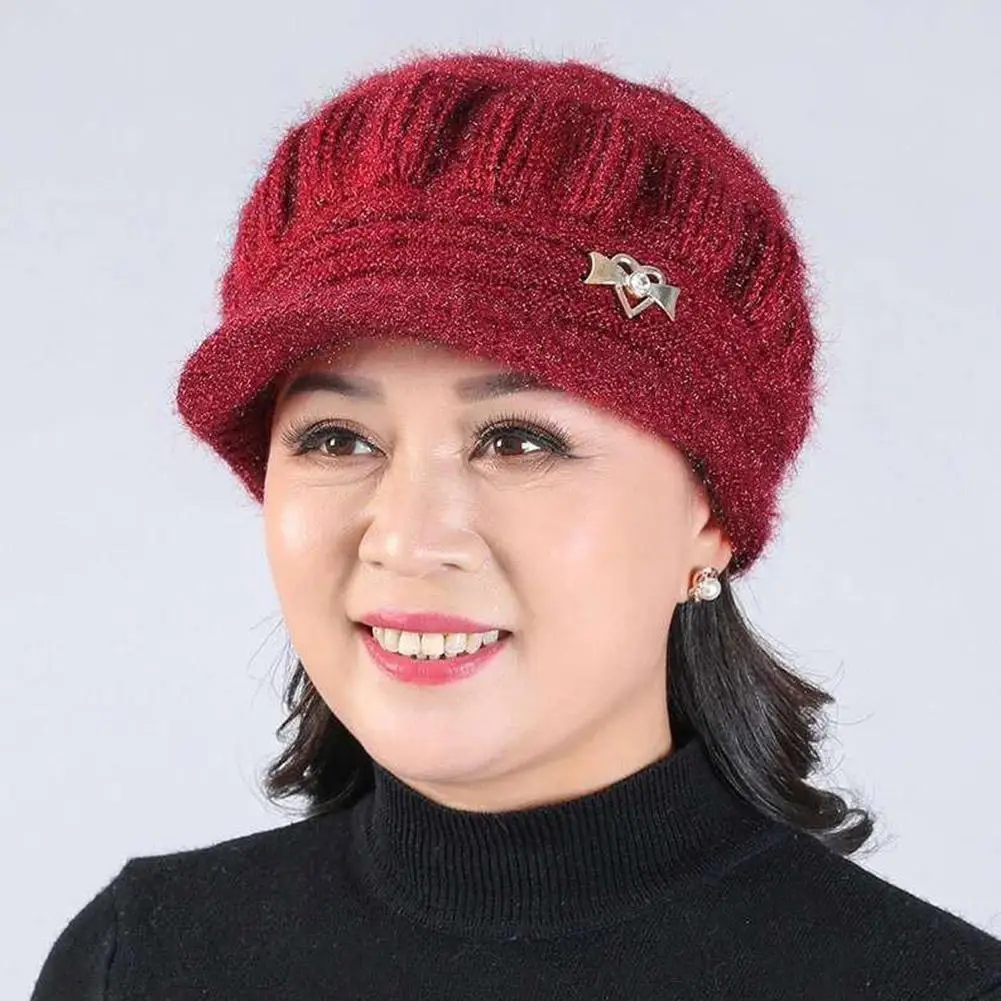 1Pc Middle-aged And Elderly Hats Women's Fall And Winter Thicken Short Brim Knitted Cap Headgear Cap For Outdoor Cycling