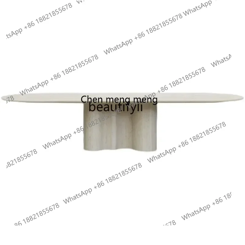 178Natural marble dining table oval medieval wabi sabi retro large apartment dining table