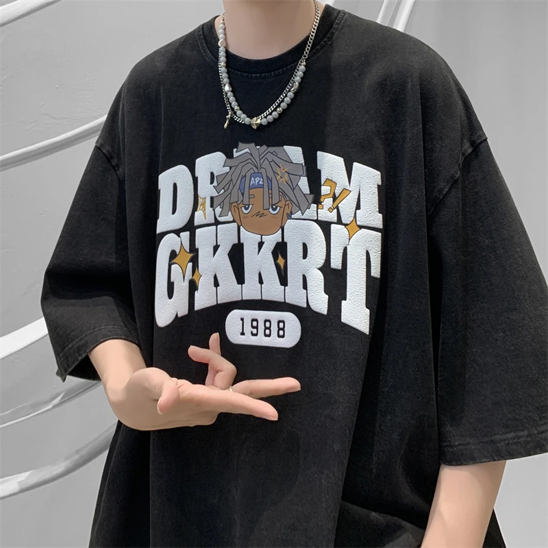 

Мужская футболка оверсайз Haome с американским мультяшным принтом, модная, летняя, в уличном стиле