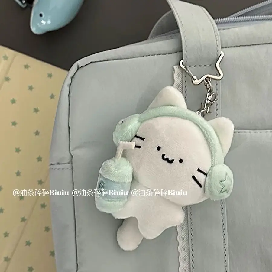 

MINISO Mint Green Milk Tea Headphone Cat Bag Pendant Keychain Decorate Pendant Couple Model Cute Doll Send To Friends Gift