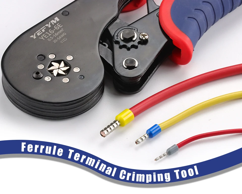 Aderendhülsen-Crimpzange YE 16-6E 0,5–16 mm2/20–5 AWG Rohrklemmen Mini-YEFYM-Zange für große Anschlüsse elektrische Klemmen – Detail 1