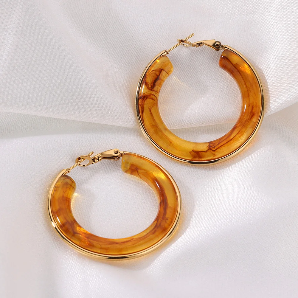Pendiente acrílico naranja degradado para mujer, pendientes de aro de acero inoxidable de Color dorado, accesorios estéticos, joyería para fiesta y boda