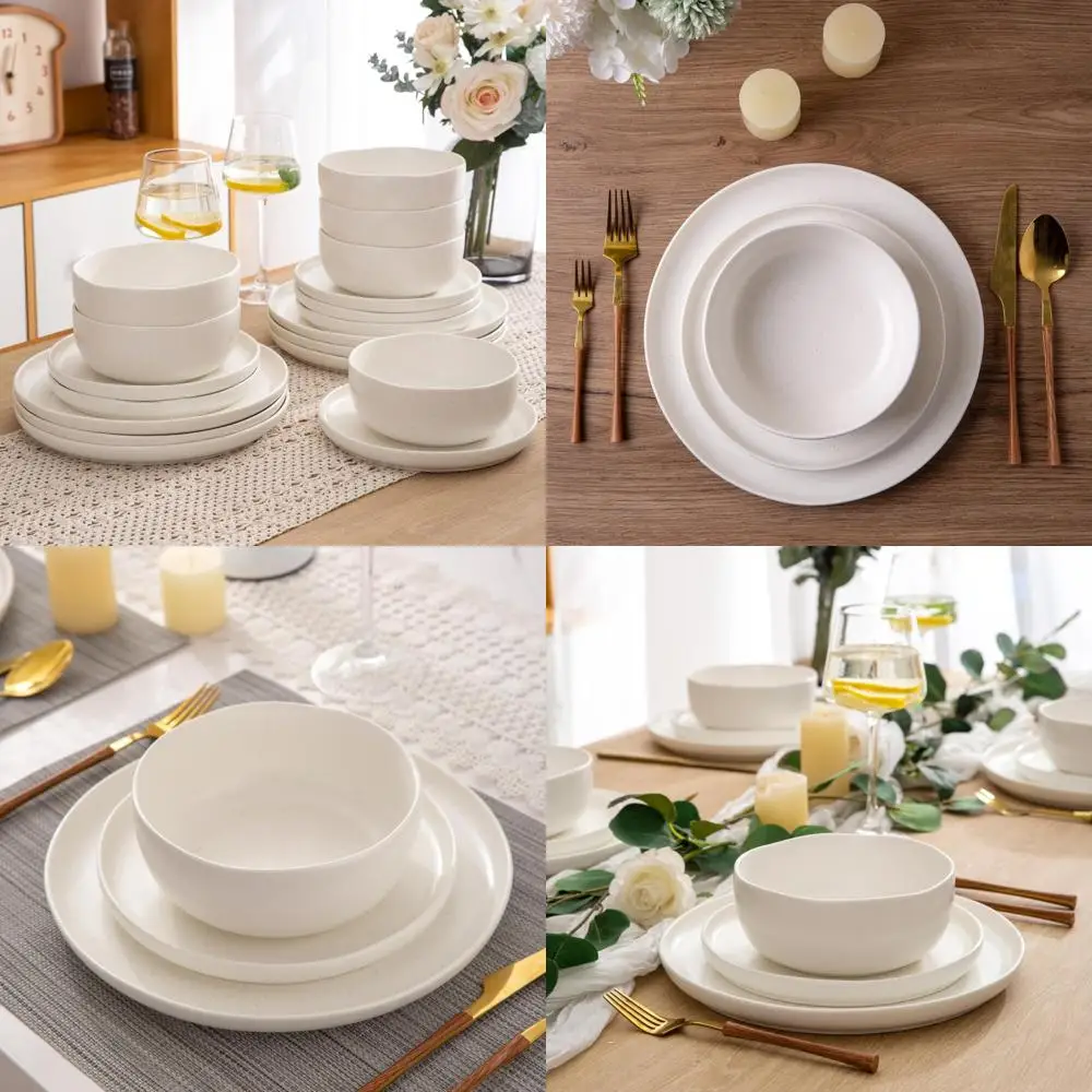 

Durable Stoneware Dinnerware Set with Wavy Rim Design - Resistant to Chips and Cracks, Suitable for Dishwasher and Microwave Use