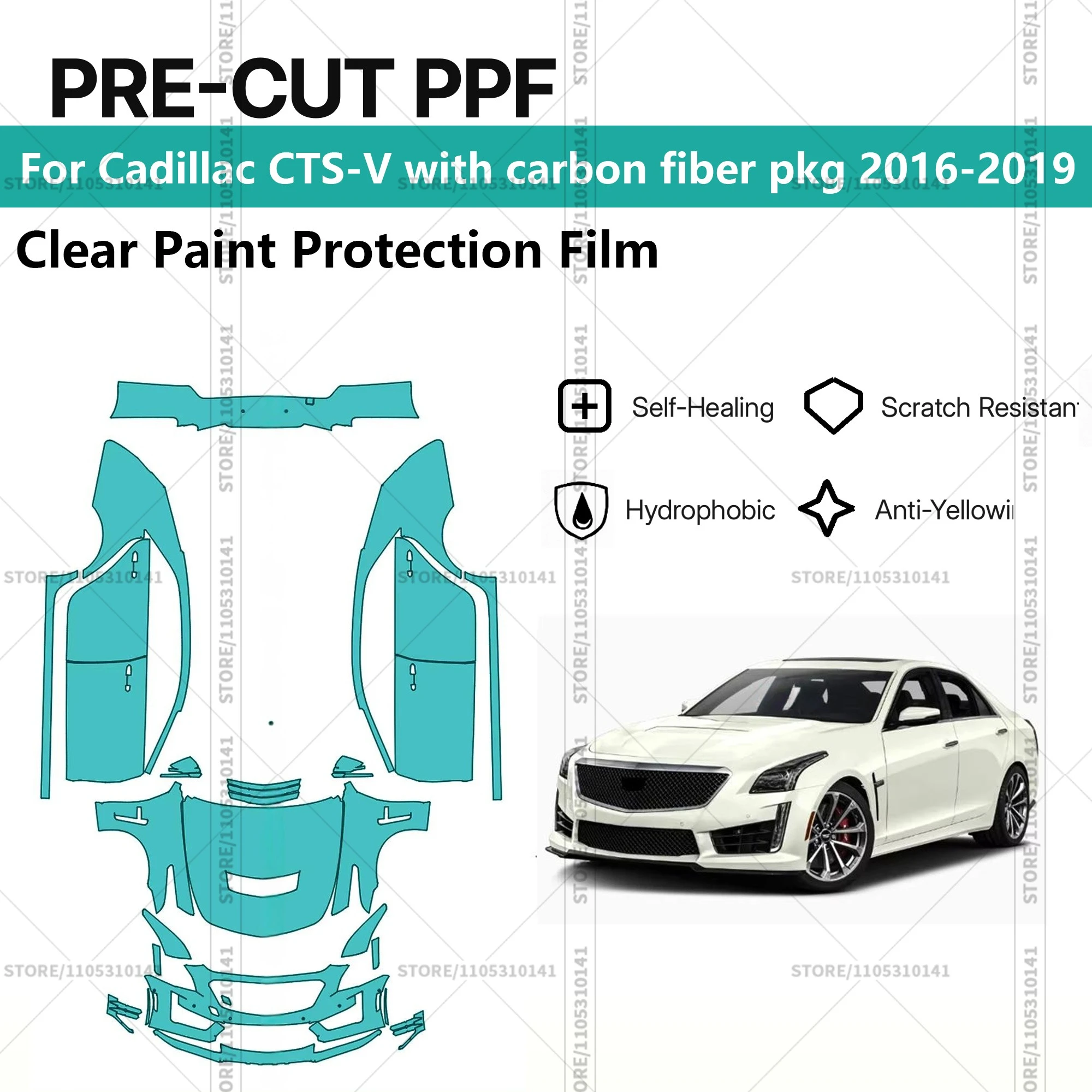 

Для Cadillac CTS-V с пакетом карбоновых элементов 2016-2019 гг. Предварительно вырезанная прозрачная защитная пленка PPF для автомобиля, автомобильная пленка PPF.