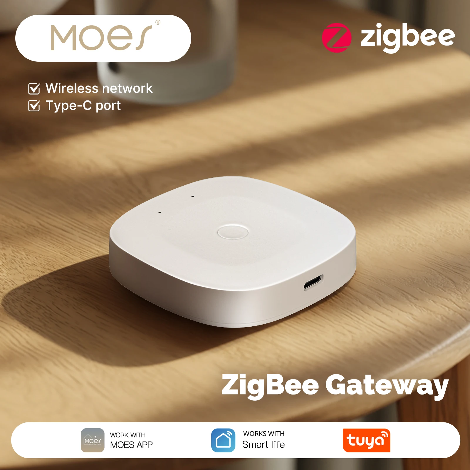 

Концентратор MOES Smart Home, Bluetooth/ZigBee/многорежимный шлюз, совместимый с приложением Tuya, Alexa Google Home, порт Type-C, беспроводная сеть