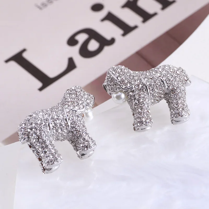 

Europe And The United States 2024 Popular New Sparkling Rhinestone Inlaid Cute Puppy Sweet Girls Fashion Trend Earrings Free Shi