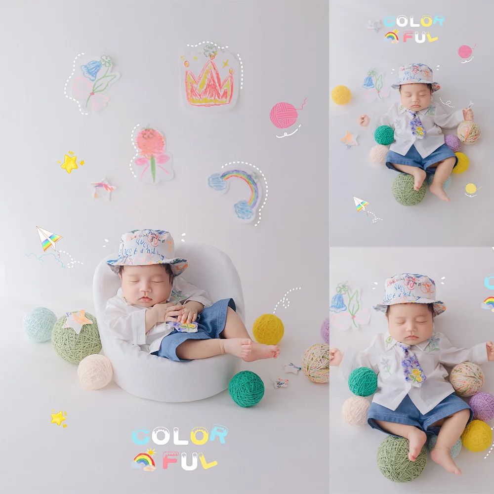 新生児写真撮影用小道具-かわいい赤ちゃん写真撮影用衣装-カラフルな毛糸ボール-装飾小道具-赤ちゃんの成長記念写真用