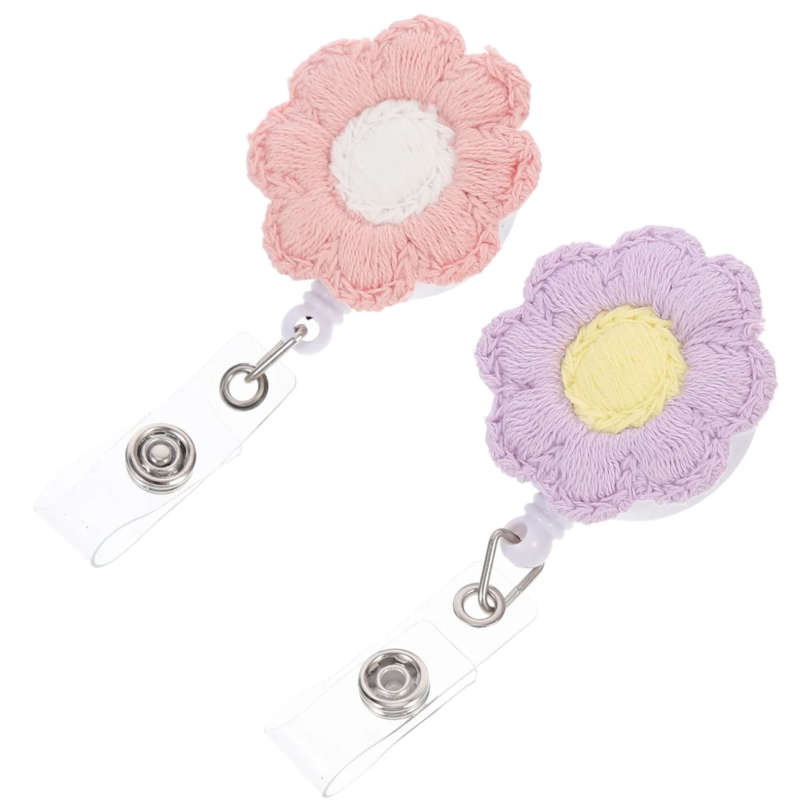2Pcs Sunflower Style Retractable Badge Reel Clip Premium ABS Felt Badge Holder for Work Id Keys Cards Nurse Teacher Volunteer
