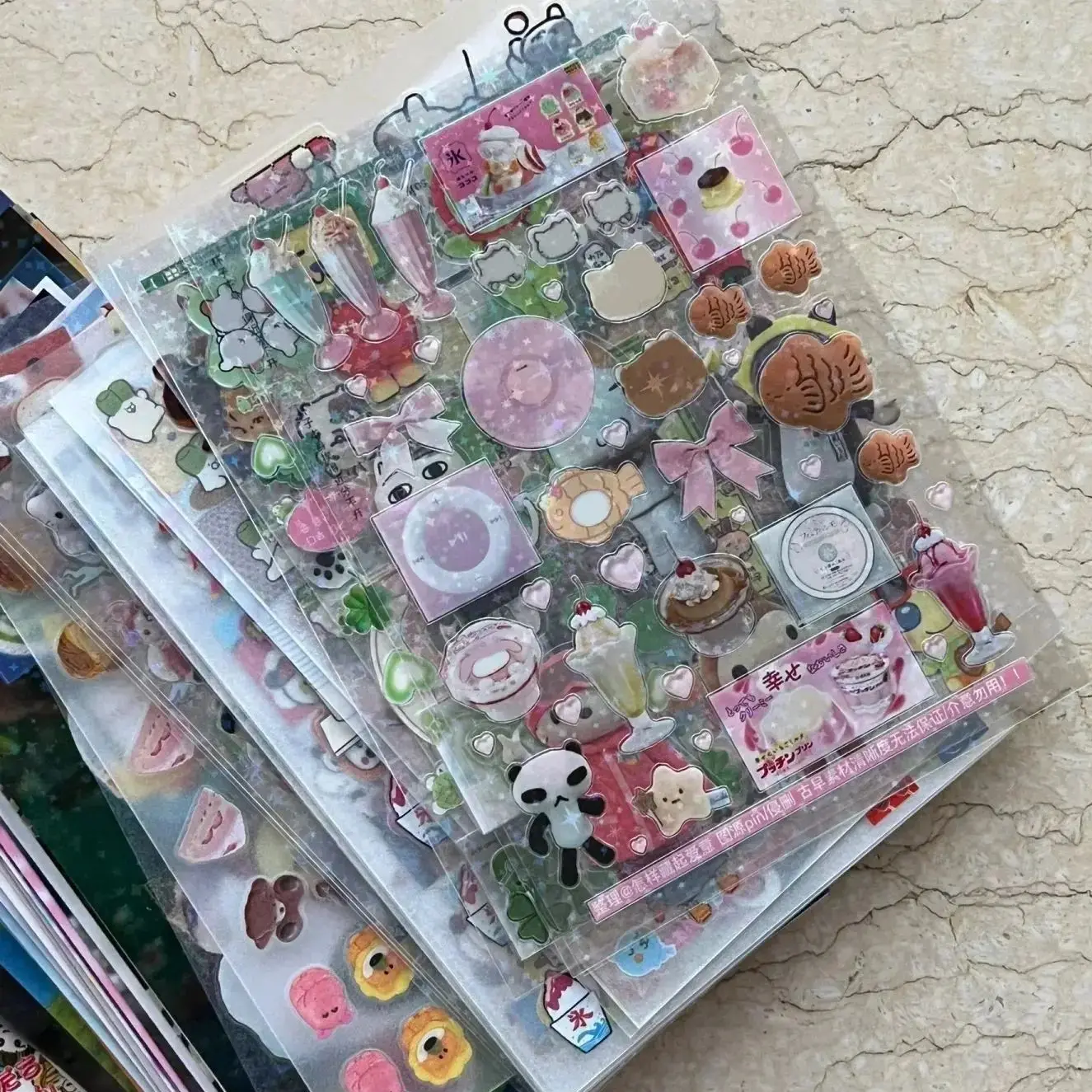 6 szt. Brokatowe Naklejki Y2K DIY Toploader Scrapbooking Dekoracyjne Naklejki do Dziennika na Telefon Kawaii Przezroczyste Naklejki PET Prezent