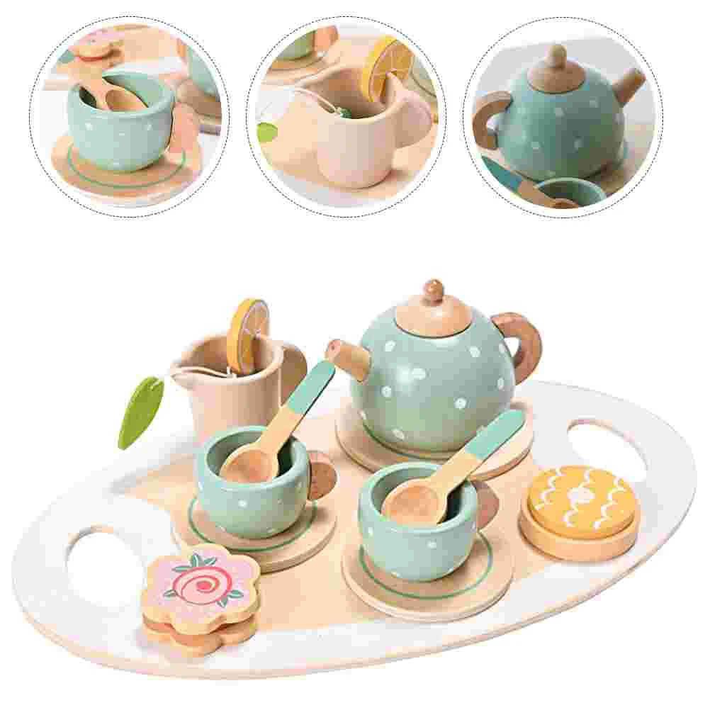 Tea Set Toys Realistic Teaware Prop Miniature House Kids Little Girls Decoration Wooden Child Simulate Toddler for Toddlers