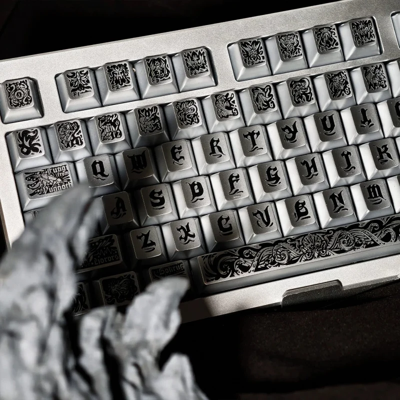 Cthulhu PBT Keycaps Set,130 Keys Custom Black Silver Metallic Silver Finish Cherry Profile Keycap For MX Mechanical Keyboard