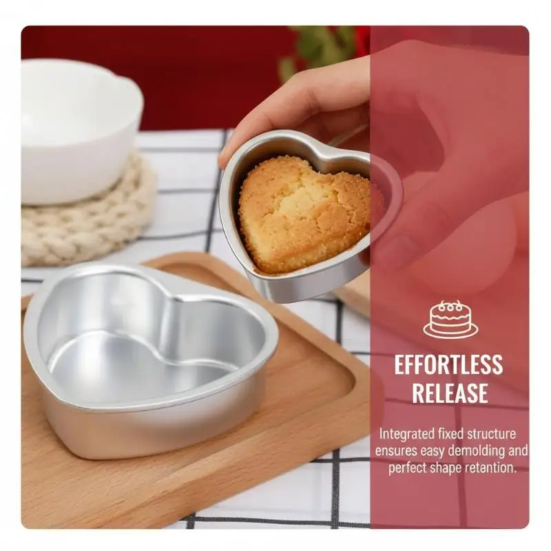 3 Inch Heart Shaped Cake Pan Mold Solid Bottom Aluminum Alloy Chocolate Cake Pan Silver Tin Baking Mold Mould