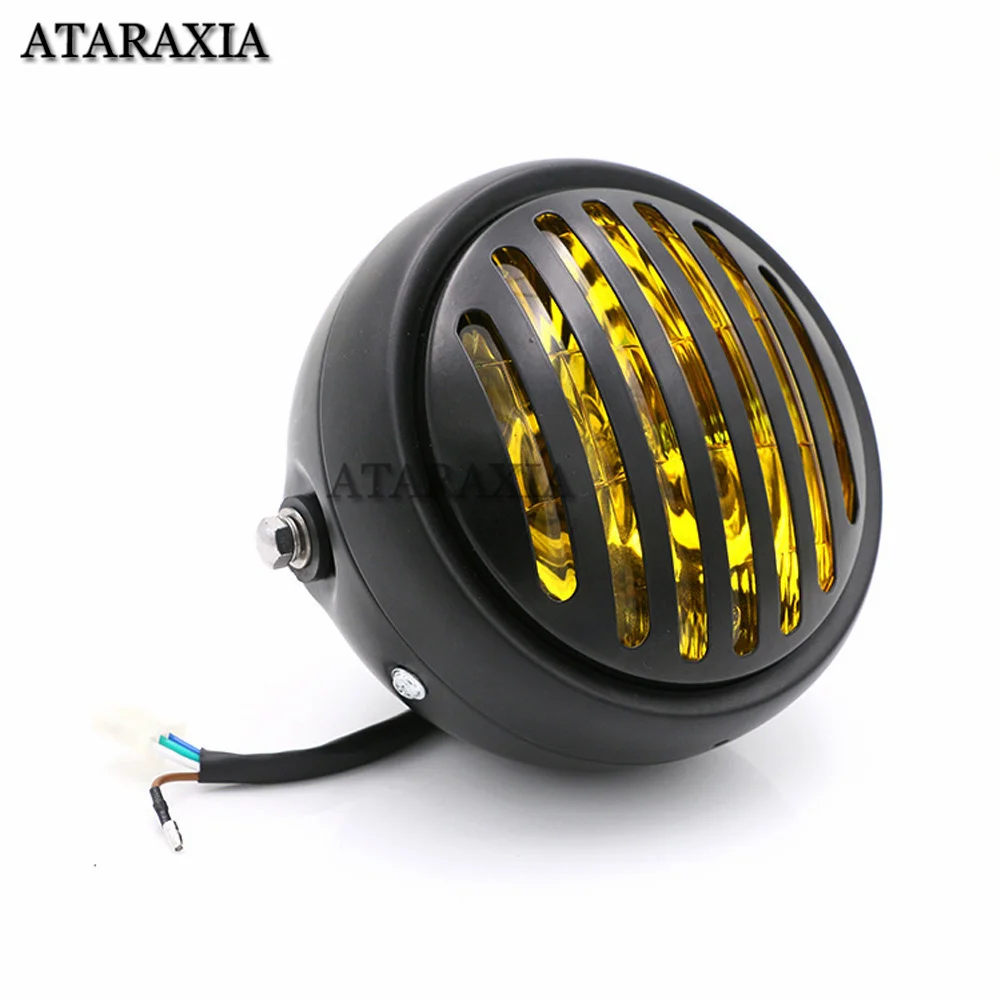 Black Metal Retro 6.5inches Headlight Round Motorcycle Grill Motorbike Retro Motor Moto Scooter Halogen