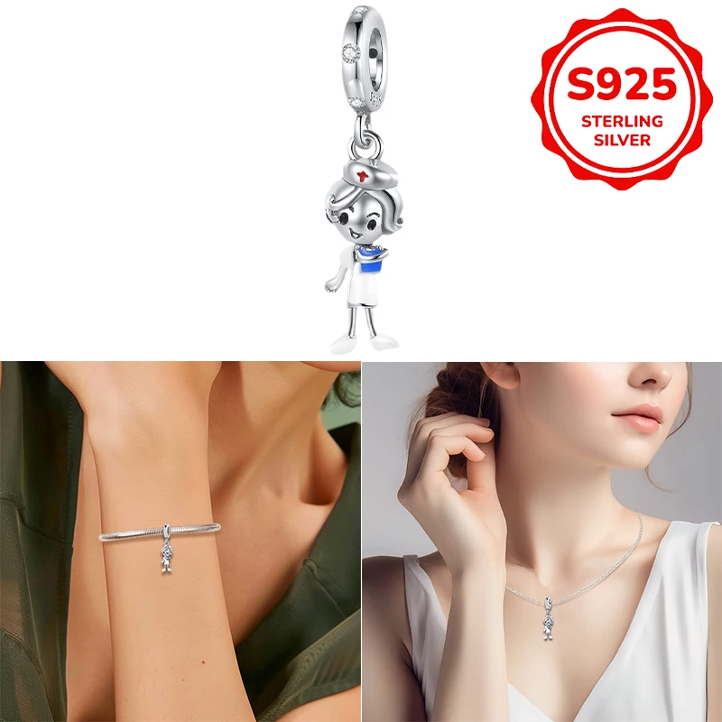 925 sterling silver pendant nurse doctor beads compatible with original bracelet, men's and women's DIY jewelry gift