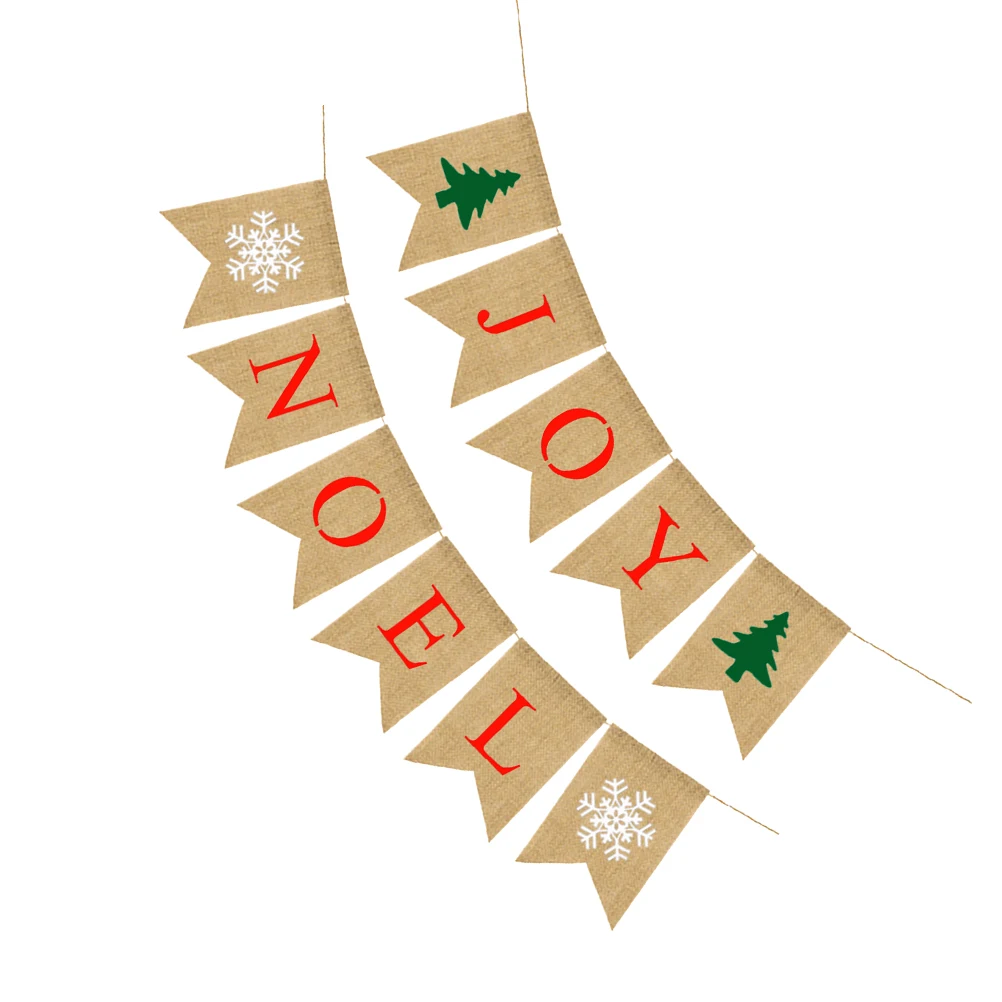 

Snowflakes Pull Flag Christmas Banner Linen Material Reusable Party Garland Bunting Home Decor Wall Mantle