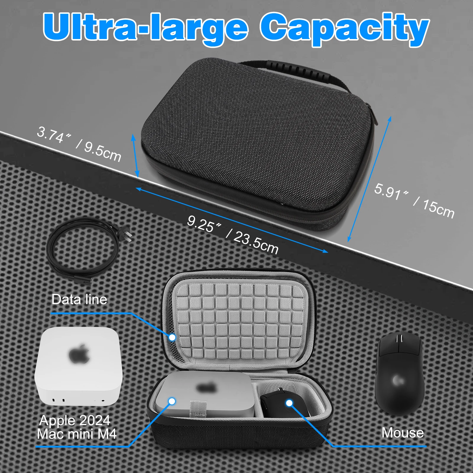 Hard Carrying Storage Bag for Apple 2024 Mac Mini M4 Cover Shell Travel Portable Soft Inner Waterproof zipper Shockproof Box