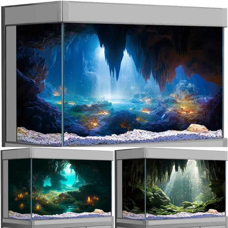 Marine Aquarium Glue - Aquarium-Hintergrundposter, 3D-Unterwasser-Höhlenlandschaft, Aquarium-Aufkleber, HD, selbstklebend, Dekor,