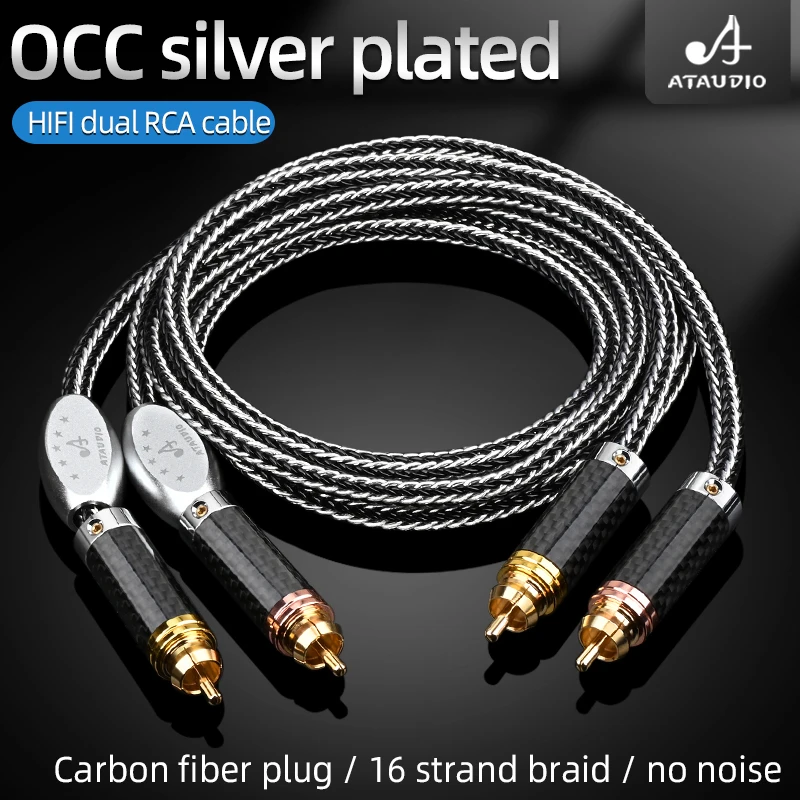 One Pair HIFI RCA Cable OCC Silver Plated RCA Audio Interconnct Cable Hi-end RCA to RCA Cable With Gold Plated RCA Plug