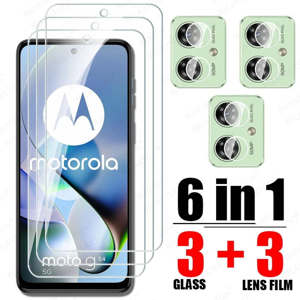 6 in 1 For Motorola Moto G54 Glas Moto G55 Tempered Glass Motorola MotoG54 MotoG55 5G G 54 55 Screen Protector Protect Lens Film