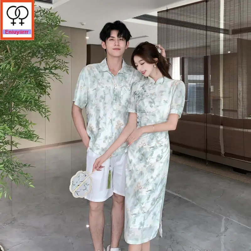 Matching Couple Clothes 2024 Holiday Honeymoon Summer Outfits Date Girls Boyfriend Female Male Lovers Flower Holiday Dress