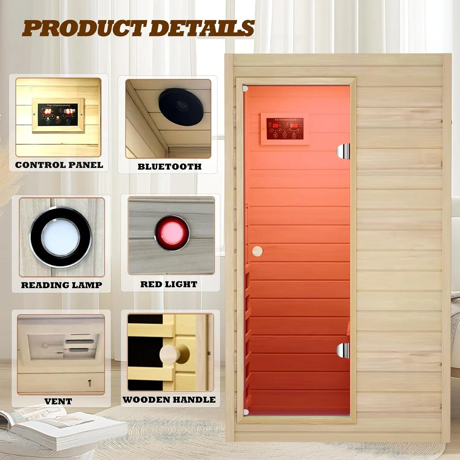 1 Person Infrared Sauna, Low EMF Indoor Sauna for Home, Customized