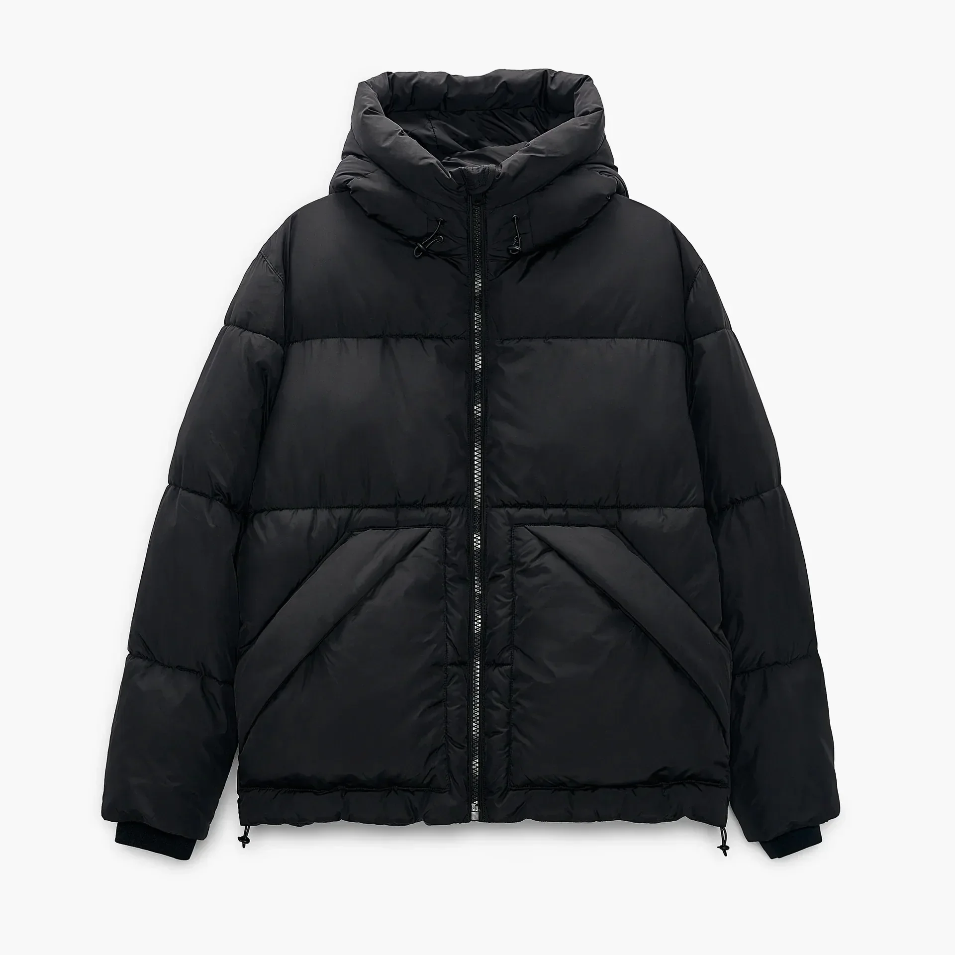 LIBIELIY Solid Color Stand-up Collar Hooded Padded Jacket, Men's Winter Fashion Warm Casual Zipper Simple Windproof Cotton-padde