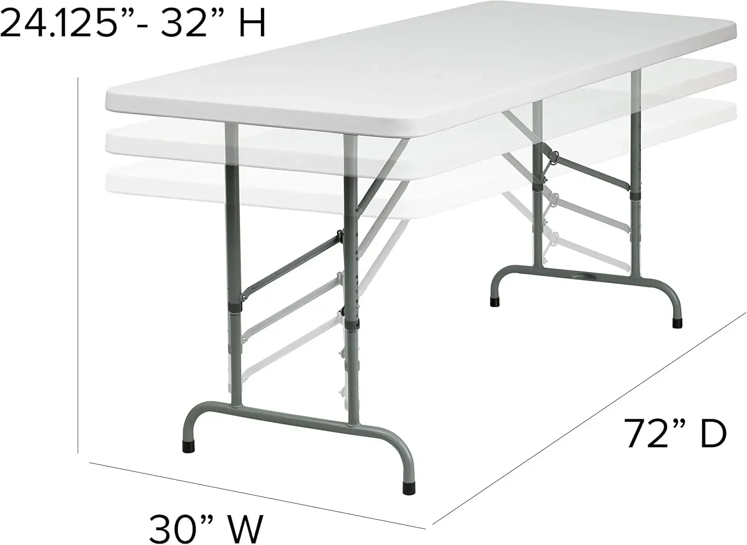 Kathryn 6' rechthoekige verstelbare kunststof opvouwbare evenemententafel, opvouwbare draagbare bankettafel voor binnen- en buitenevenementen, wit