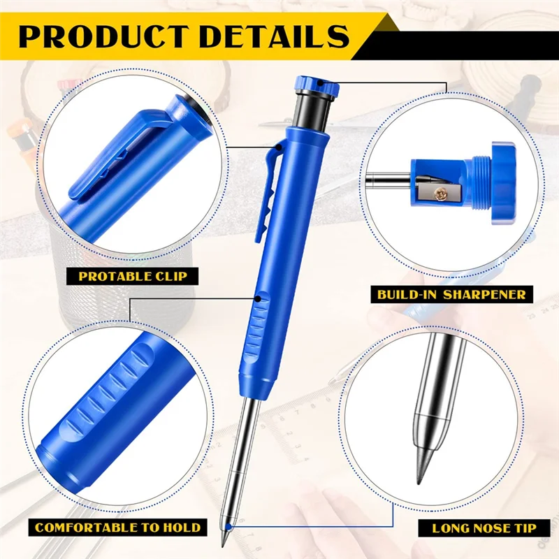 COFA-10 Pcs Solid Carpenter Pencils With 60 Pcs Refills Mechanical Pencil Marker Construction Pencils