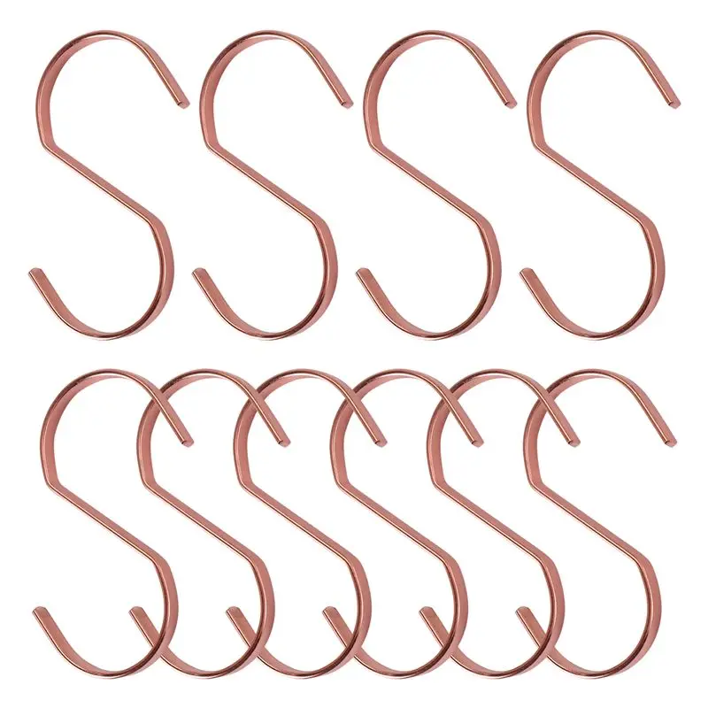 ABNM 10-Pack 4 Inch Rose Gold Chrome Finish Steel Hanging Flat Hooks - S Shaped Hook Heavy-Duty S Hooks, For Kitchenware, Pots,